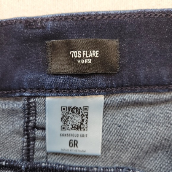 Express Jeans Womens 6 Blue 70s Flare Mid Rise Dark Wash Stretch Denim - Picture 5 of 12